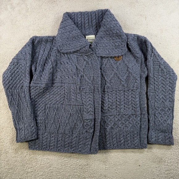 Shannon Woolen Mills Cardigan Mens Large Grey Merino Wool Ireland Chunky Knit